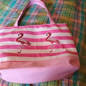 Pink Flamingo Striped Tote Bag